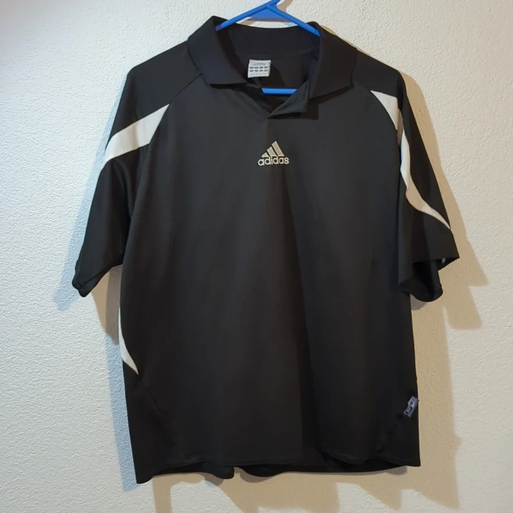 Adidas climalite XL polo open collar black white 100% polyester rn # 883877